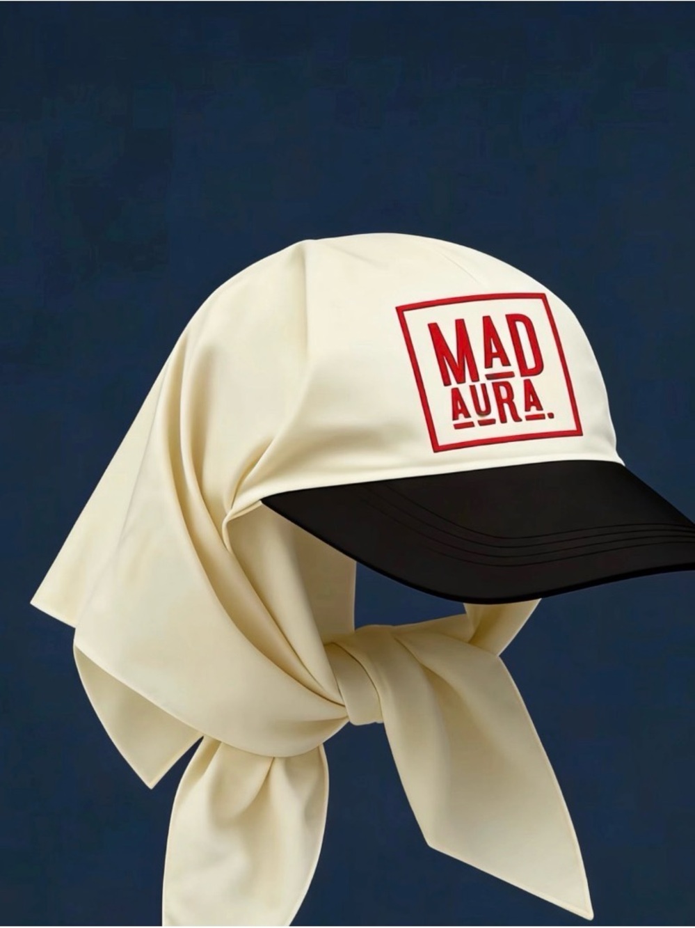 MAD AURA Cream Scarf Cap with Black Visor